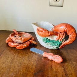 Vintage Ceramic Lobster And Crab Serving Set (Kitchen)