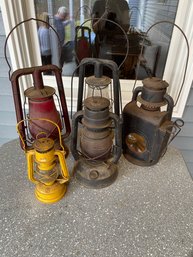 Lot Of 5 Kerosene Lanterns Fever Hard, Dietz, Monarch (porch)