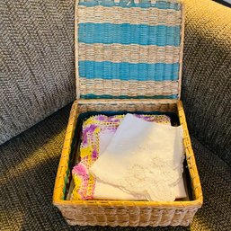 Small Wicker Notions Box With Cloth Napkins (Livingroom)