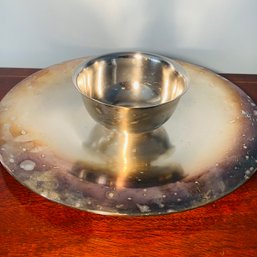 Vintage Round Metal Bowl With Attached Serving Tray (Living Room)