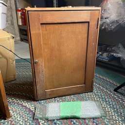 Small Wooden Cabinet With Glass Shelf Inserts (Basement)