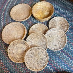 Eight Wicker Paper Plate Holders And A Basket (Basement