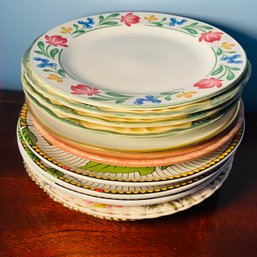 Vintage Lot Of 11, 7' Plates With Colorful Fruit, Vegetable & Floral Patterns (Living Room)