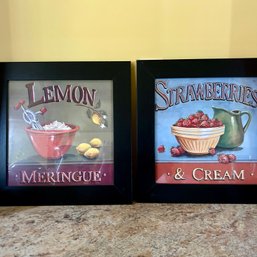 Pair Of Decorative Framed Kitchen Art Prints, Strawberries And Lemon (GR)