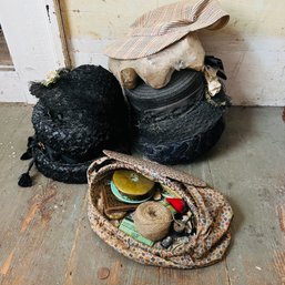 Vintage Hats And A Sewing Bag With Notions (Livingroom 2)