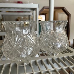 Pair Of Vintage Crystal Cut Glass Hurricanes