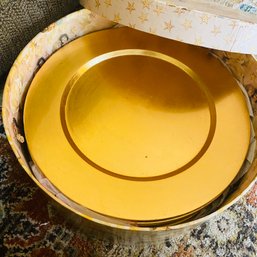 Set Of Gold-Toned Charger Plates In Angel Themed Hat Box (Livingroom)