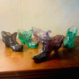 5 Fenton Old Fashioned Glass Slipper / Boot Figurines (LR)