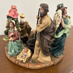 Decorative Christmas Nativity Scene Round Candle Holder With Plastic Tray (HW)