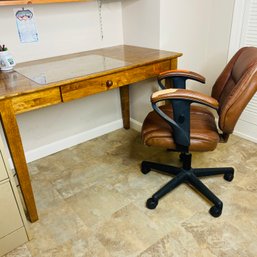 Vintage Telford Desk Chair, Wood 1 Drawer Desk & Contents (wear Noted) (BSMT)