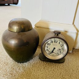 Vintage Waltham Watch Co. Brass Clock And Decorative Urn (Living Room)