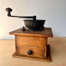 Antique Wood And Cast Iron Coffee Grinder (IS)