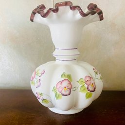 Beautiful Hand Painted Fenton Floral Vase (LR)