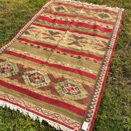 Great Condition! Patterned Wool And Cotton Area Rug, Made In India (NK)