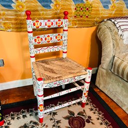 Colorful Mexican Hand Painted Chair With Rush Seat No. 2 (Den)