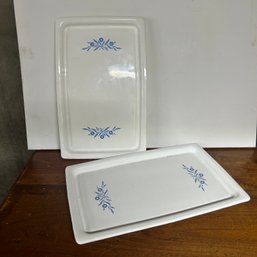 Set Of 2 Vintage Corningware Cornflower Blue Rectangular Platters (LEFT)