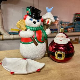 Vintage TELEFLORA Santa Candy Dish, Snowman Figurine, Dish (BSMT)