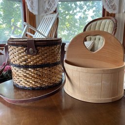 Woven Wicker Picnic Basket & Wooden Decorative Basket (b1)