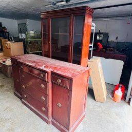 Vintage Credenza And China Cabinet For Refinishing