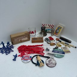 Assorted Vintage Items Incl. Pocket Knife, Sports Pins, & More (NK)