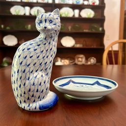 Vintage Handpainted Porcelain Cat ANDREA By SADEK Plus Ceramic Cat Plate (DR)