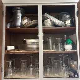 Cabinet Lot: Glassware, Corningware Baker, Pyrex Glass Bakers, Etc (kitch)