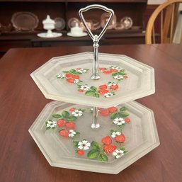 Vintage Frosted Glass Tidbit Tray, Strawberries (DR)