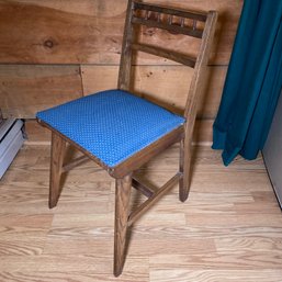 Vintage Small Wood Chair With Blue Cloth Seat (R1)