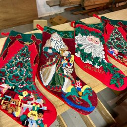 Wow! Four Gorgeous Vintage Embroidered Christmas Stockings (BSMT)
