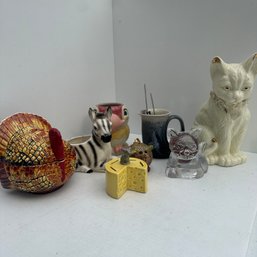 Vintage Animal Figures & Vessels, Incl. Adorable Cheese Knife Holder (NK)