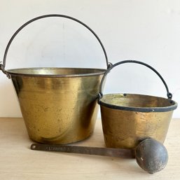 Antique/vintage Pair Of Brass Buckets With Scoop (IS)