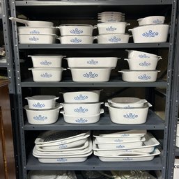 Wow! Over 35 Pieces Of Vintage Corningware Cornflower Blue, Plus Misc Lids - 5 Shelves Total (LEFT)