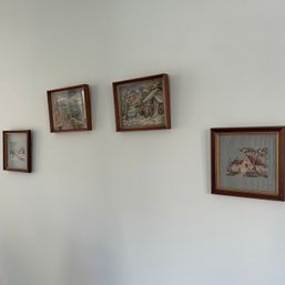 Set Of 4 Vintage Cross Stitch Framed Wall Art Pieces (LRoom 29489)