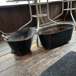 Metal Coal Scuttle And Cast Iron Planter (Back Porch)