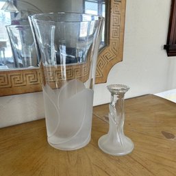 Vintage Frosted Glass Vase With Budvase (Living Room)