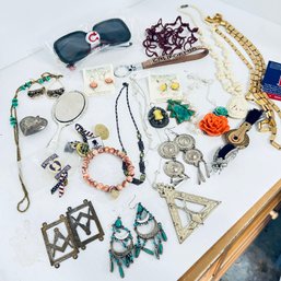 Assortment Of Costume Jewelry, Pins, Necklaces & Sunglasses (OA)