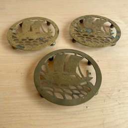 Trio Of Vintage Brass Trivets (IS)