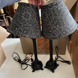 Pair Of Black Electric Candle Lamps With Clip Shades (RL)