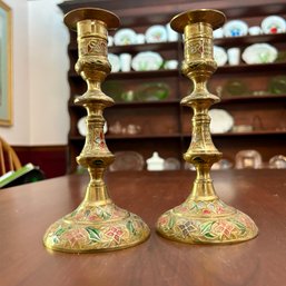 Beautiful Pair Of Vintage Brass Candlestick Holders (DR)