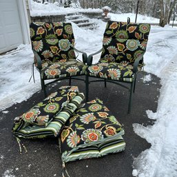 Pair Of Metal Outdoor Chairs & Four Outdoor Chair Cushions (Garage)