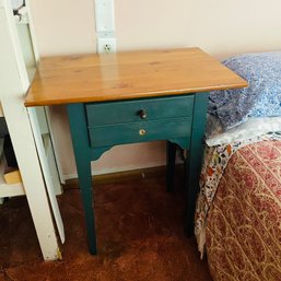 Small Wooden Green And Wood Side Table (Bedroom Right)