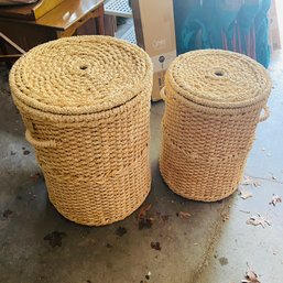 Pair Of Hold Everything Wicker Hampers / Baskets With Lids (Loc: CH Garage)