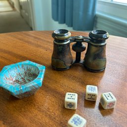 Antique Opera Glasses With Playing Dice And Turquoise Bowl (LRoom)