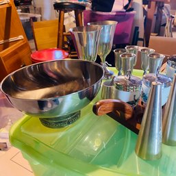 Mixed Lot Of Stainless & Pewter Kitchen Items Incl. Salt & Pepper Shakers, Egg Coddlers, Bowl & More (Basement