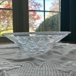 Vintage Cut Glass Crystal Bowl With Vintage Embroidered Linen Placemat (LRoom)