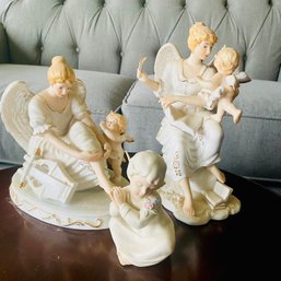 Sweet Trio Of Ceramic Angel Moms & Baby Figurines (LR)