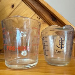 Pair Of Vintage Glass Measuring Cups, FIRE KING & Anchor Hocking (DR)