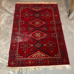 Vintage Red Beshir Wool Area Rug - Approx. 5.5' X 4' (Basement)