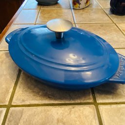 Pretty Blue Oval Cuisinart Baking Dish With Lid (Living Room On Floor, Against Wall)