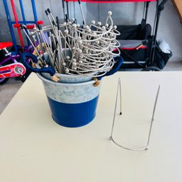 Pair Of Metal Buckets And Multiple Picture Frame/plate Stands